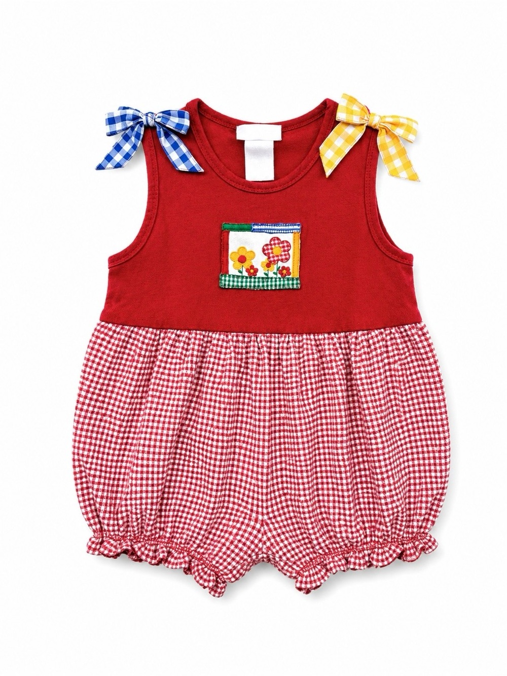 Vintage KaBoom Baby Bubble Romper 6-9M Red Gingham Floral Applique Y2K Bows VTG